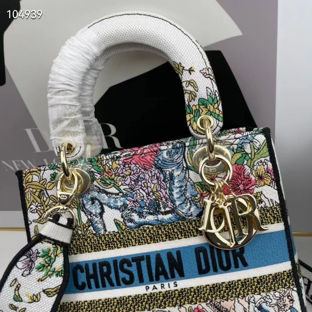 CD Women CD Medium Lady D-Lite Bag Latte Multicolor D-Constellation Embroidery