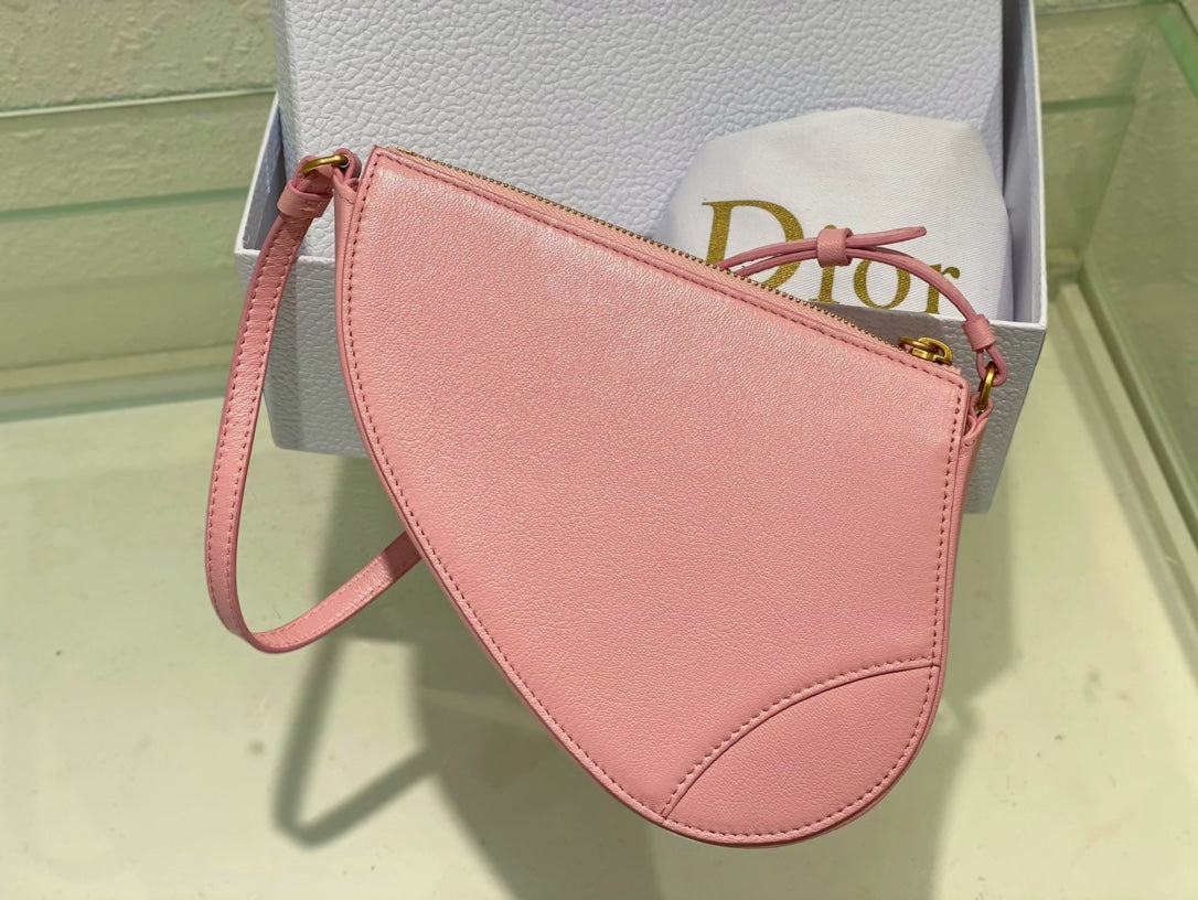 Christian Dior SADDLE SHOULDER POUCH BAG PINK 20x15x4cm
