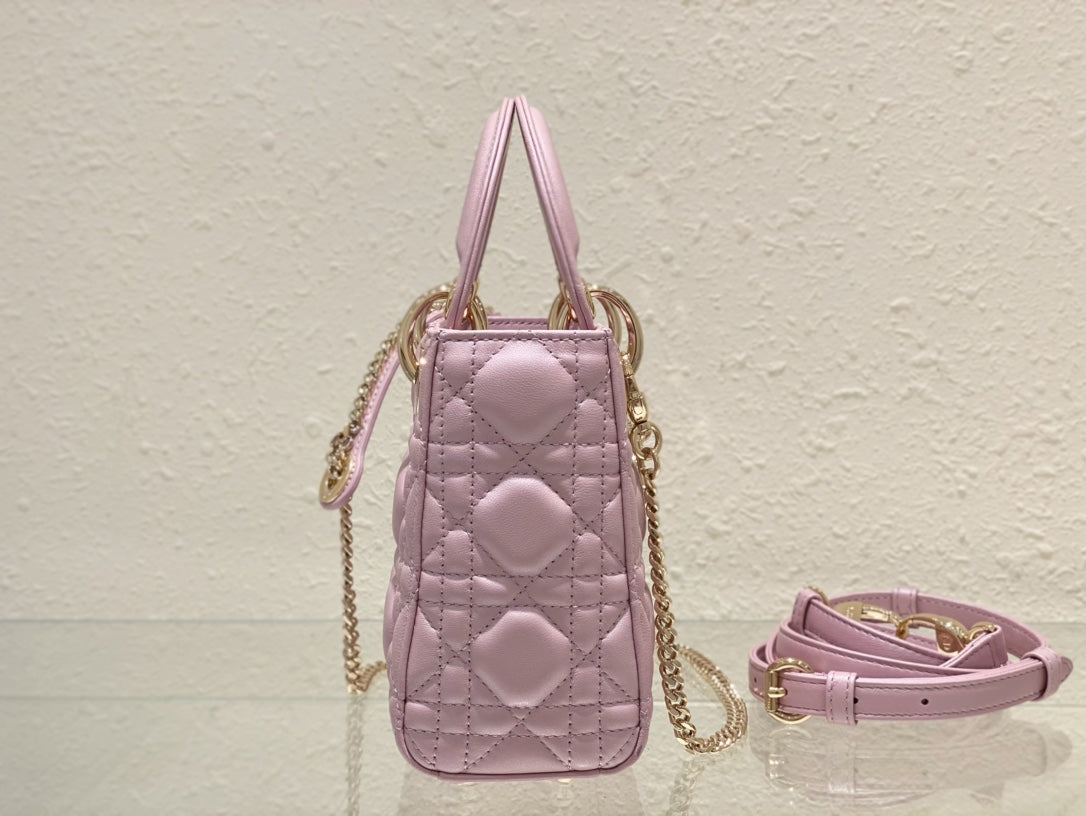 Dior Opaline Pink Lambskin Mini Lady Dior Bag 17x15x7cm