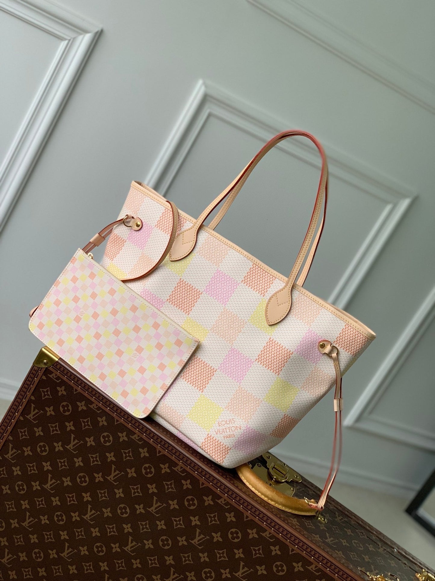 LOUIS VUITTON Damier Giant Neverfull MM Peach N40668