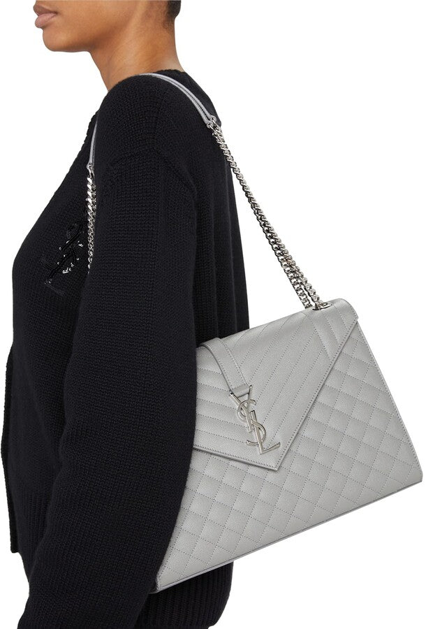 Y Large Tri-Quilted Matelasse Grain De Poudre Flap 1424 Nero Multi, Women's, Shoulder Bags