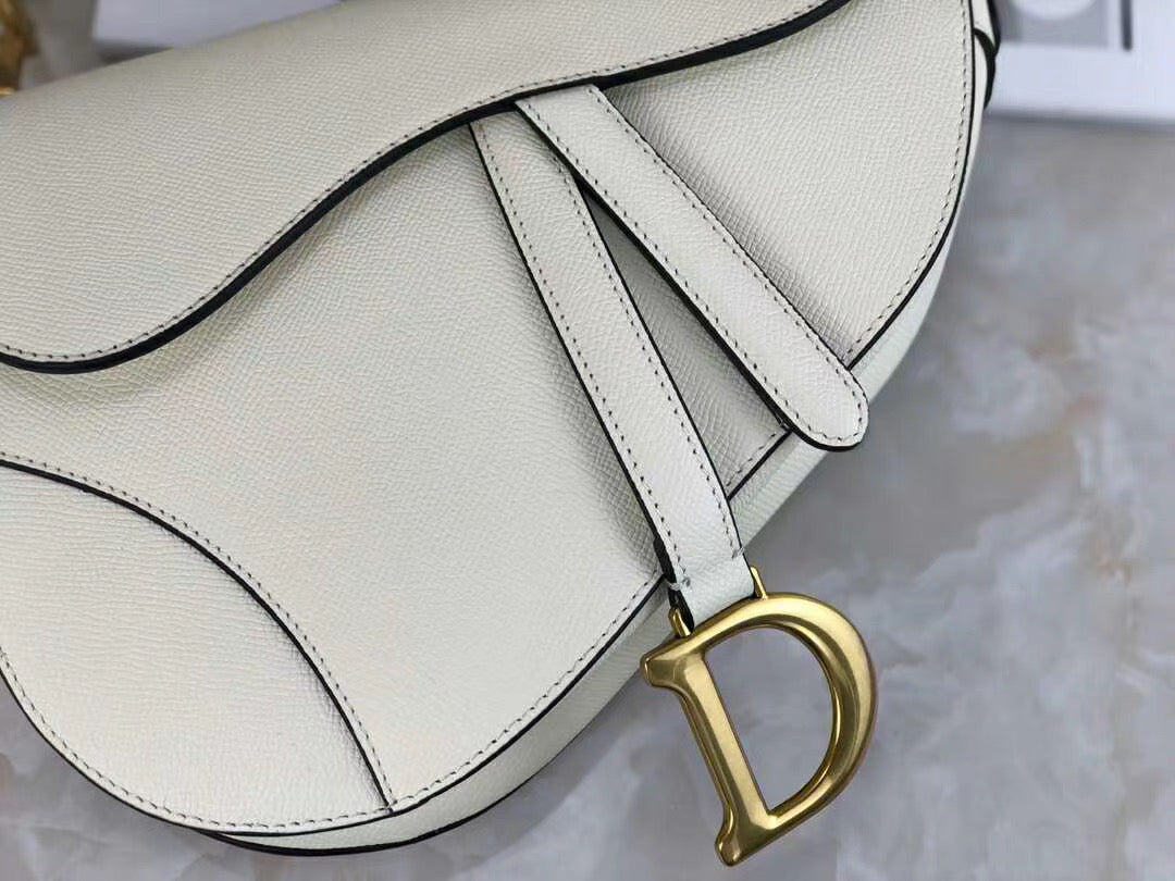 CHRISTIAN D Grained Calfskin Saddle Bag White