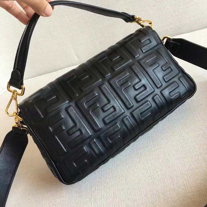 Fd Women Baguette Chain Midi Black Nappa Leather Bag