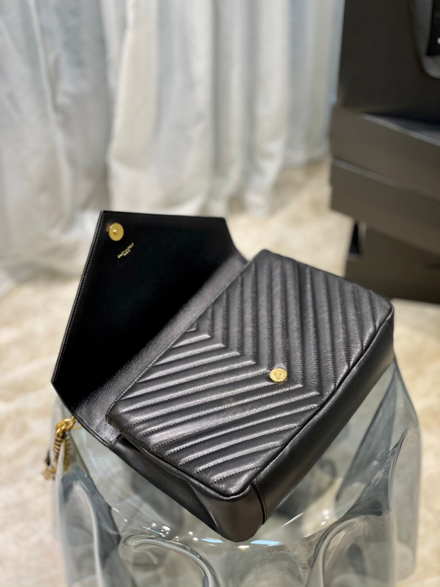 Y College Large Chain Bag Black With Gold Hardware