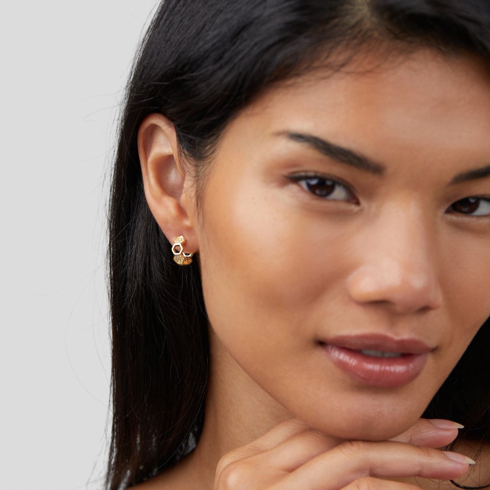 Gold & Crystal Honeycomb Hoop Earrings