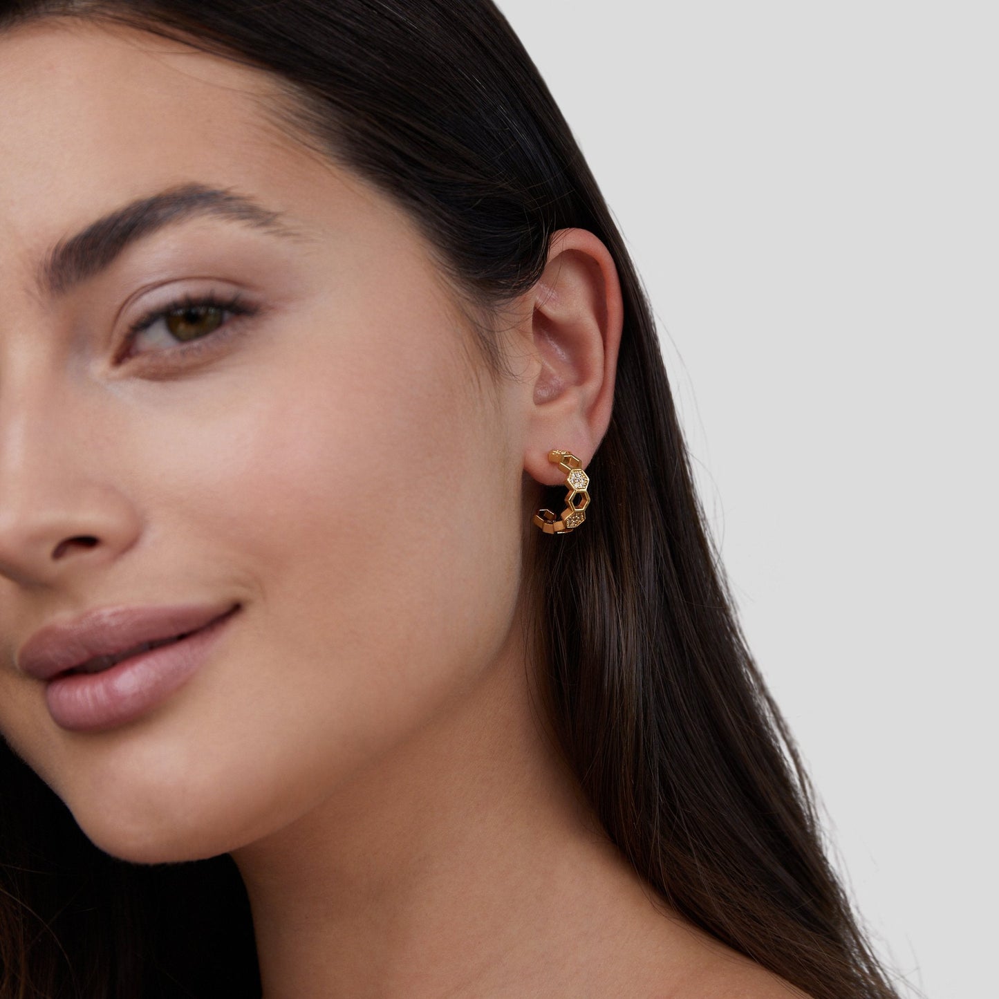 Gold & Crystal Honeycomb Hoop Earrings