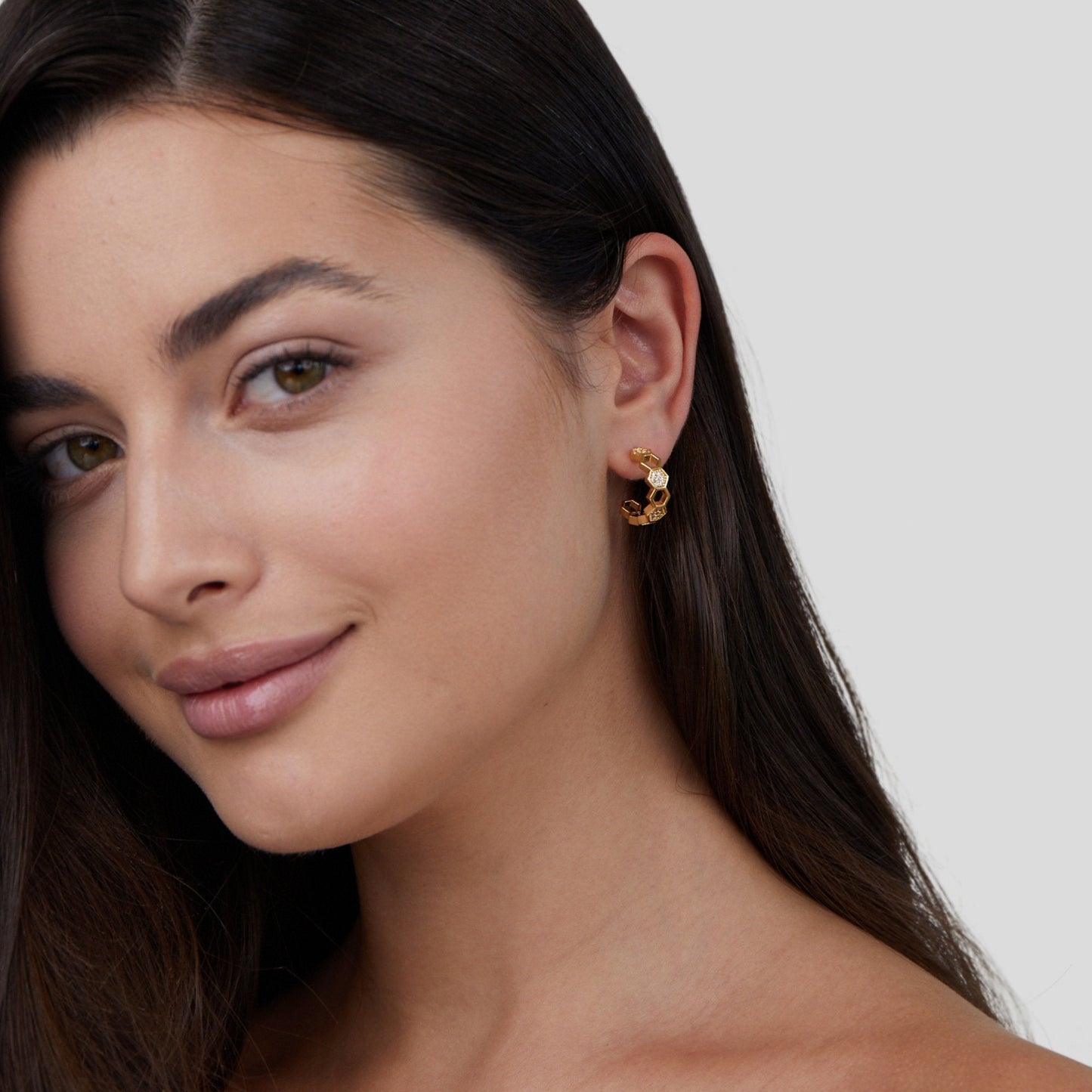 Gold & Crystal Honeycomb Hoop Earrings