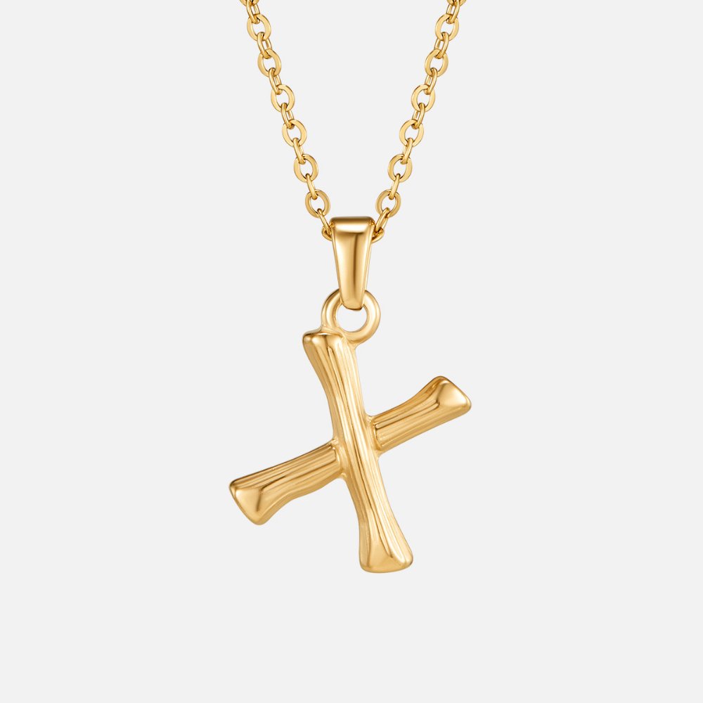 Golden Bamboo Letter Pendant Necklace