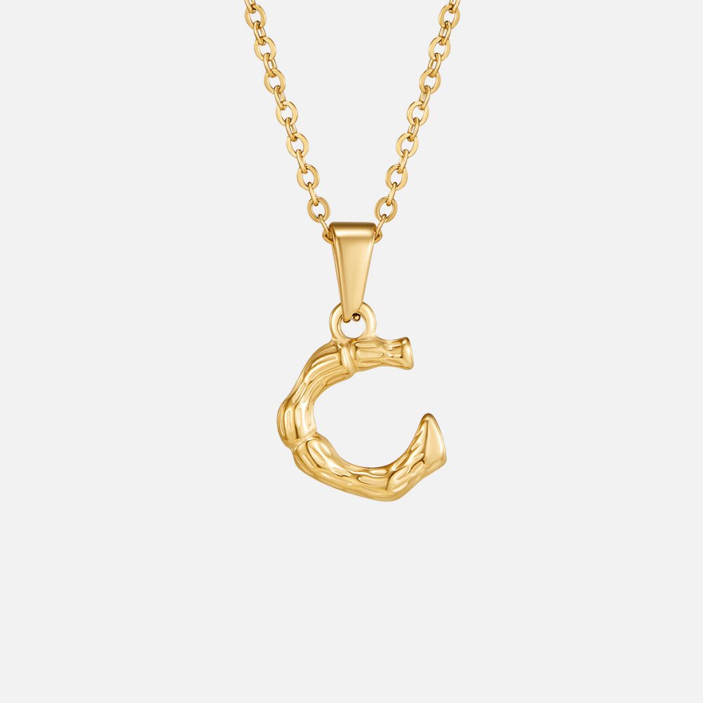Golden Bamboo Letter Pendant Necklace