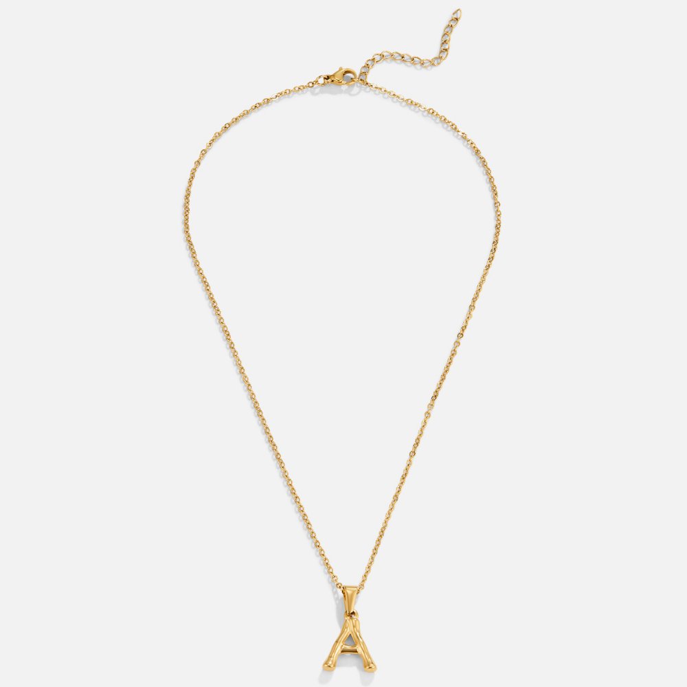 Golden Bamboo Letter Pendant Necklace