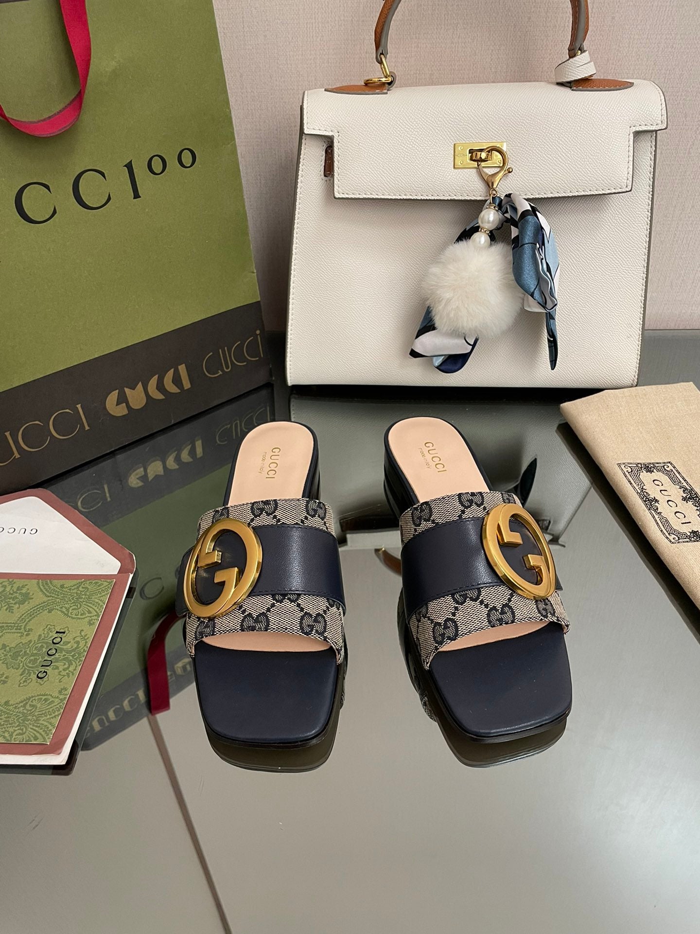 GG new arrival women slippers heels 1 cm