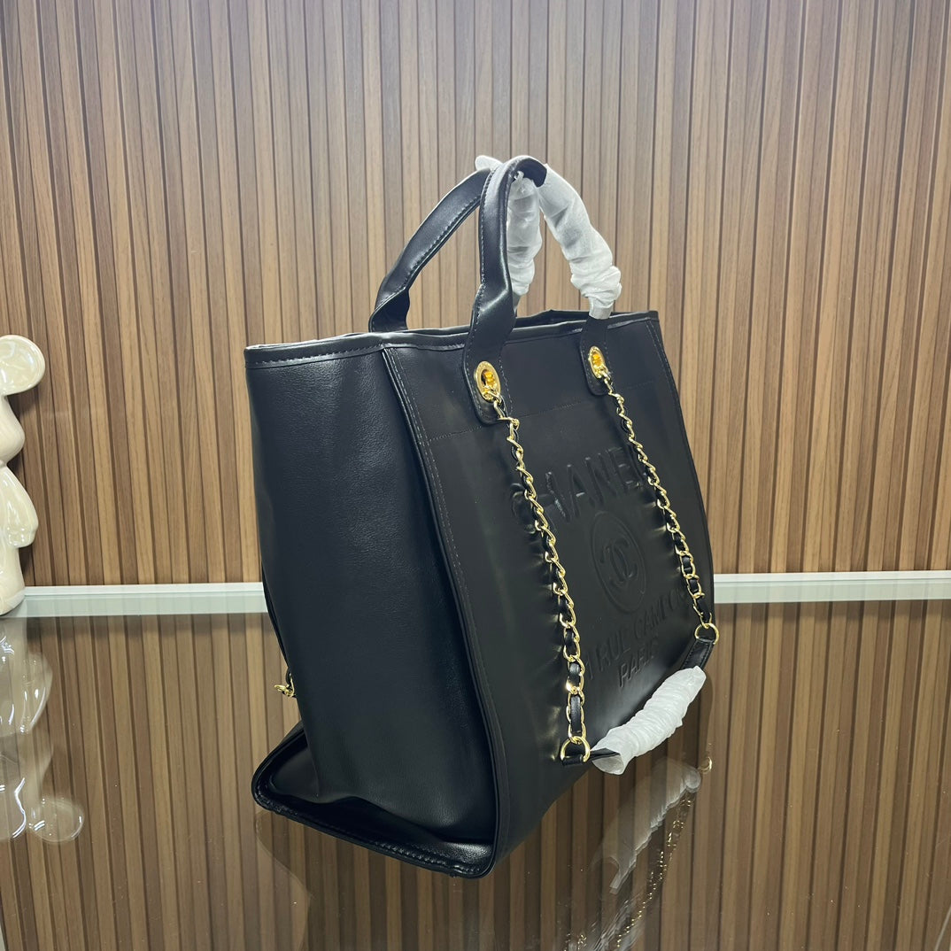 CC leather tote bag black/white size: 36.5/32/15 cm