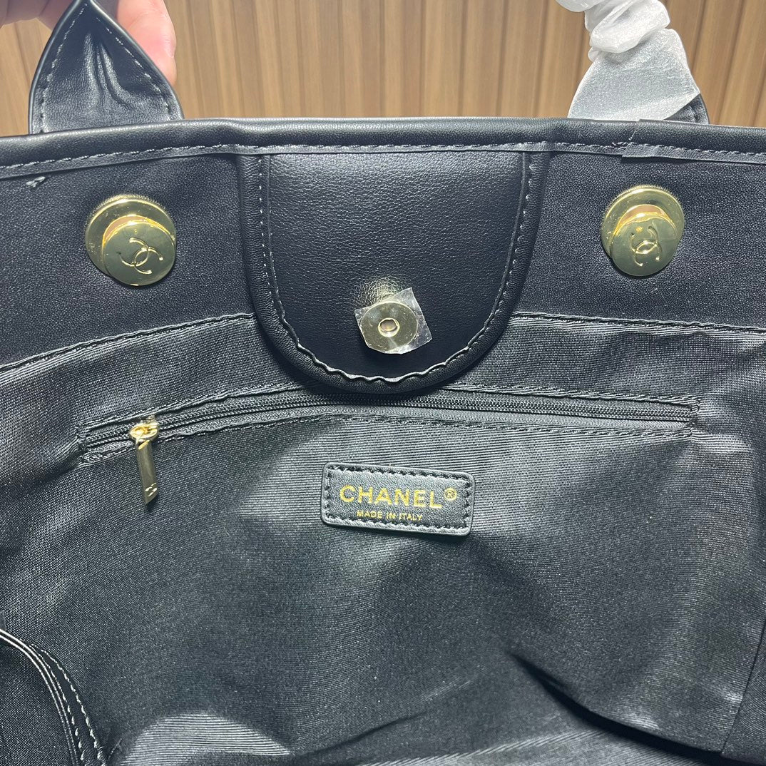 CC leather tote bag black/white size: 36.5/32/15 cm