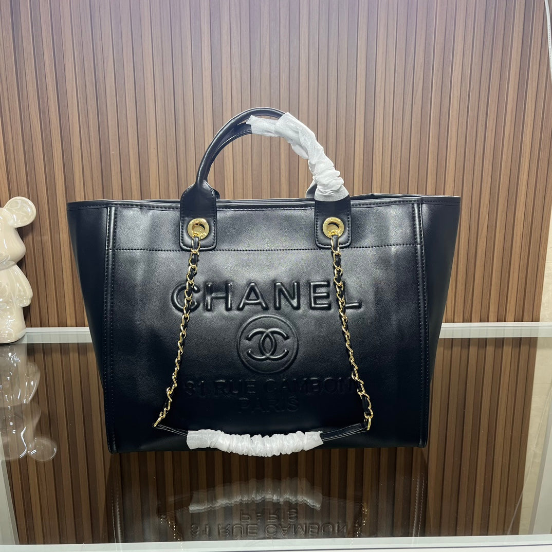 CC leather tote bag black/white size: 36.5/32/15 cm