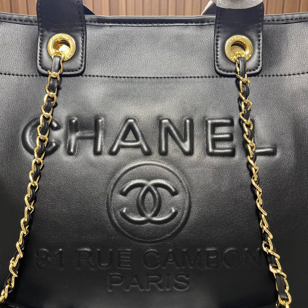 CC leather tote bag black/white size: 36.5/32/15 cm