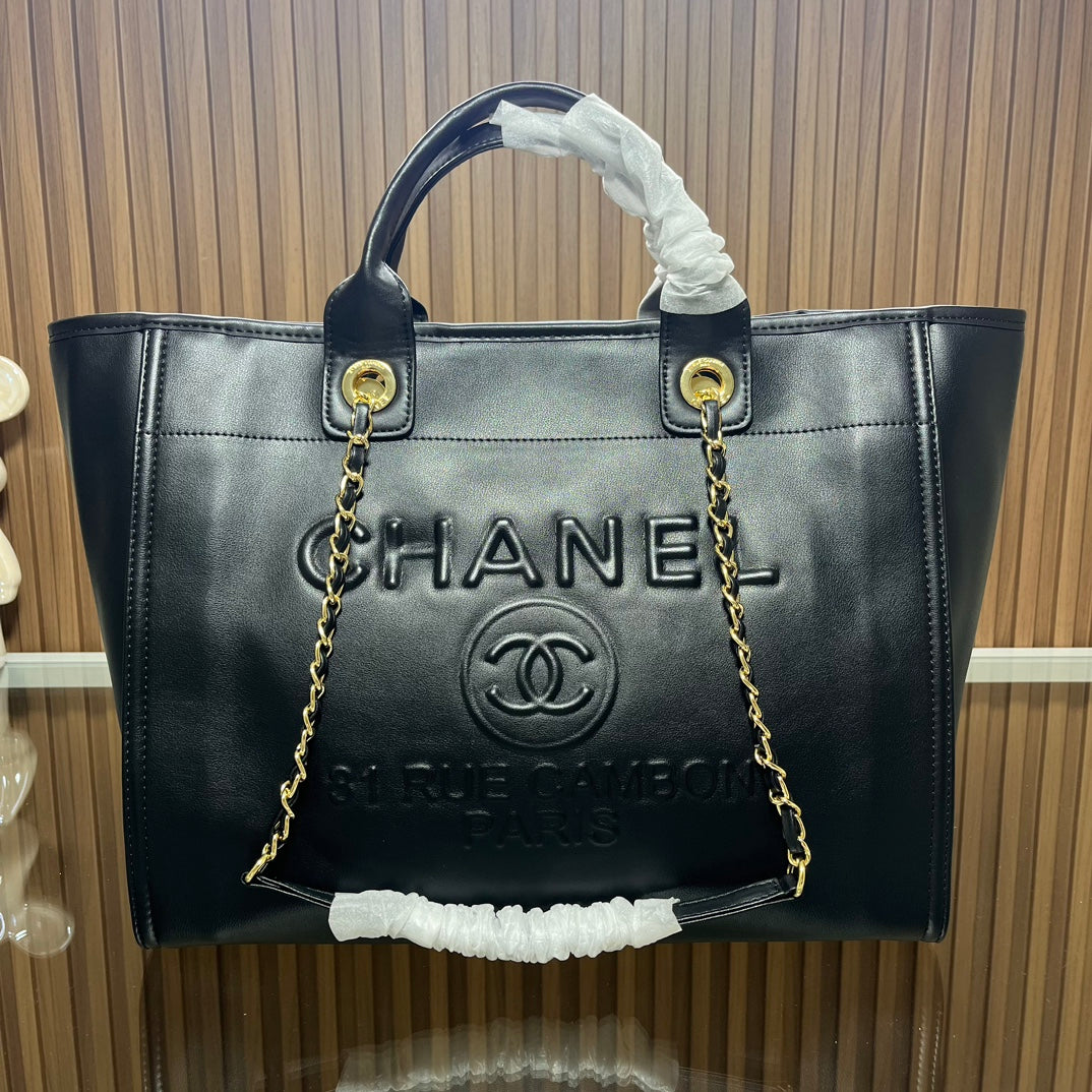 CC leather tote bag black/white size: 36.5/32/15 cm