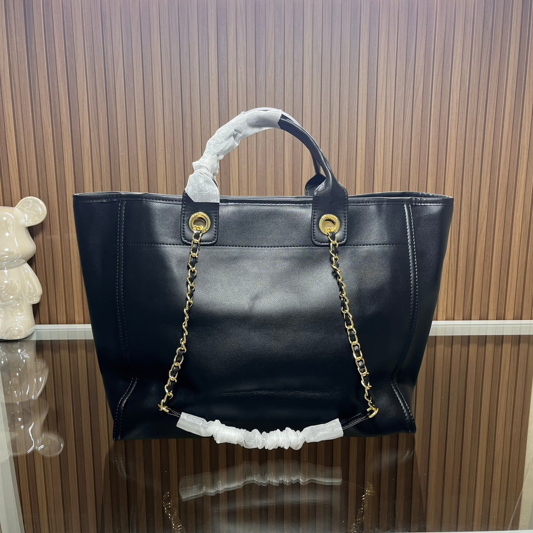 CC leather tote bag black/white size: 36.5/32/15 cm