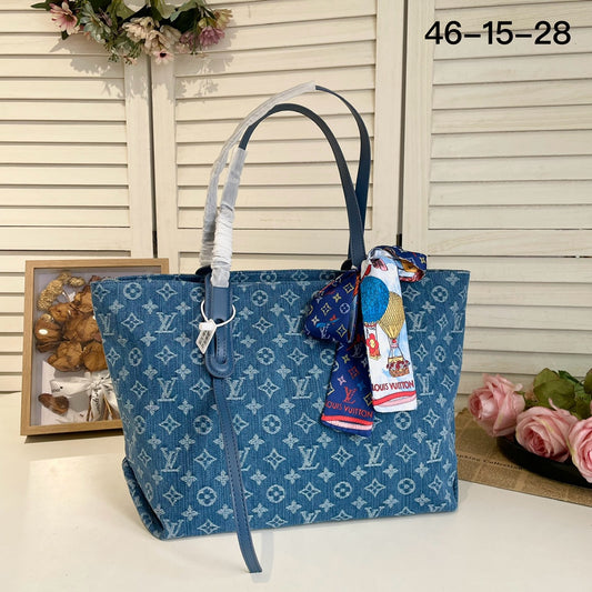 Louis new arrival denim neverfull bag size: 46*28*15 cm