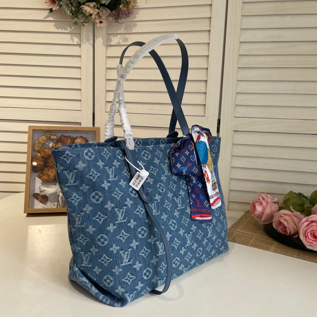 Louis new arrival denim neverfull bag size: 46*28*15 cm