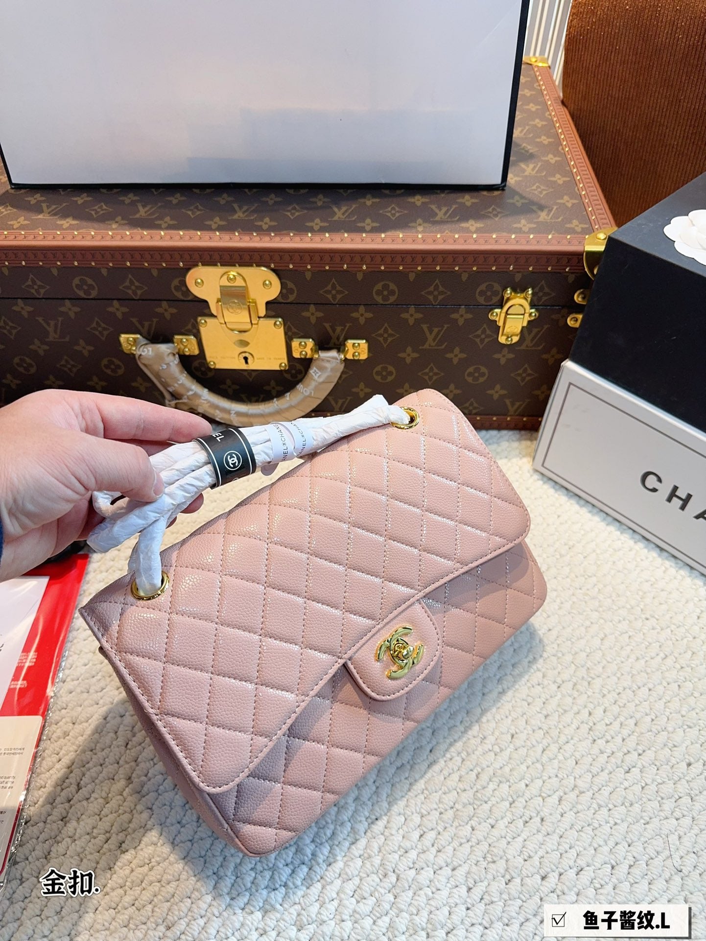 CC new arrival cf bag caviar leather size; 26*6*17cm