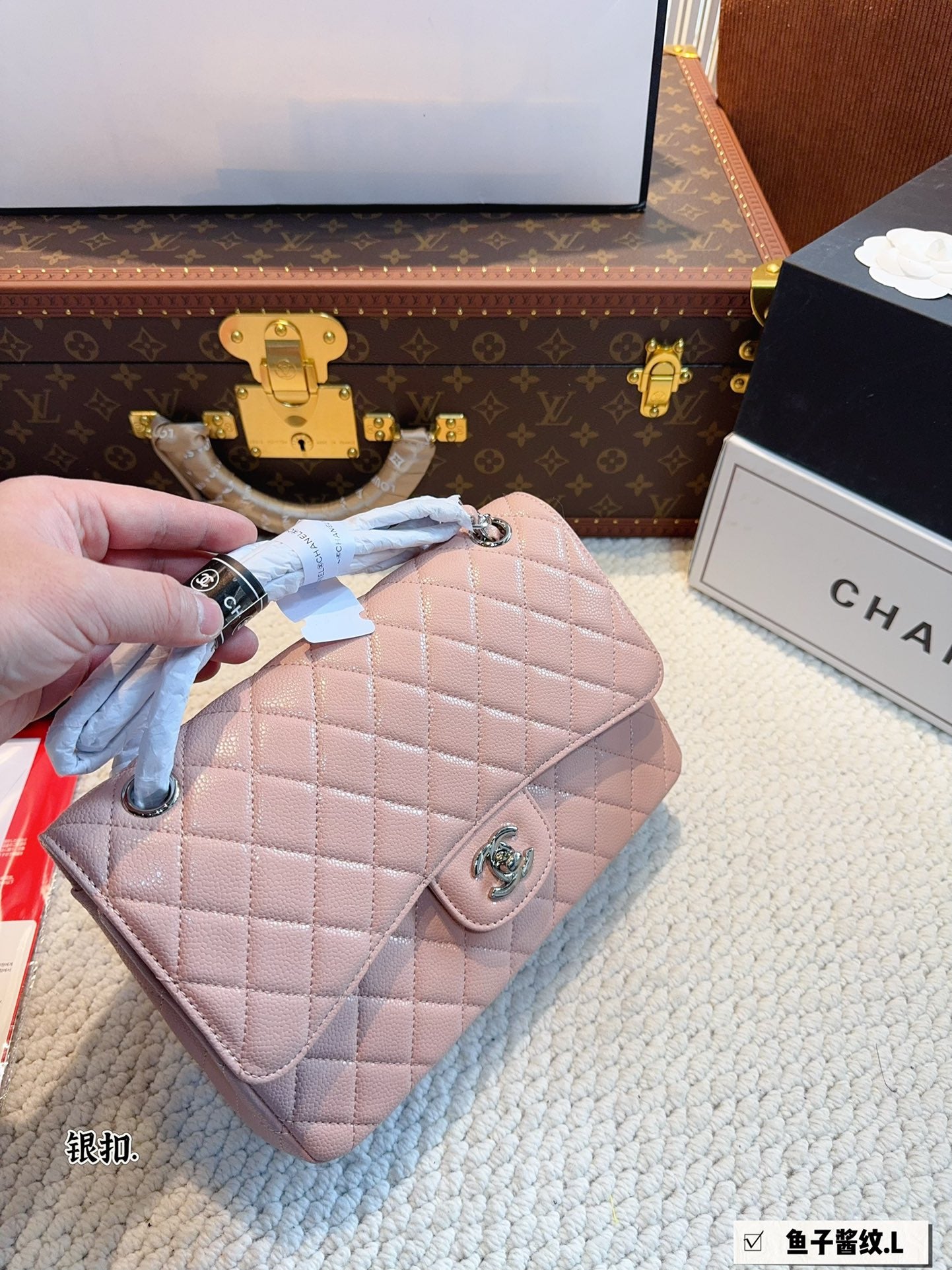 CC new arrival cf bag caviar leather size; 26*6*17cm