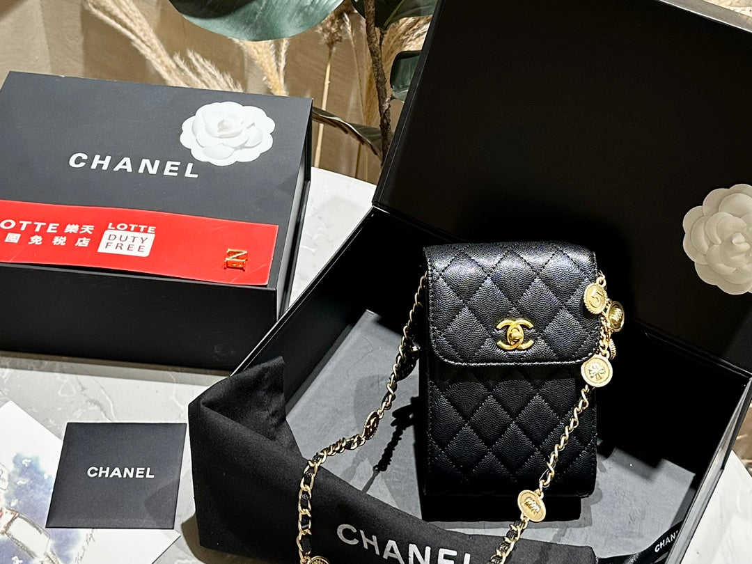 CC new arrival caviar leather phone bag size: 12*16 cm