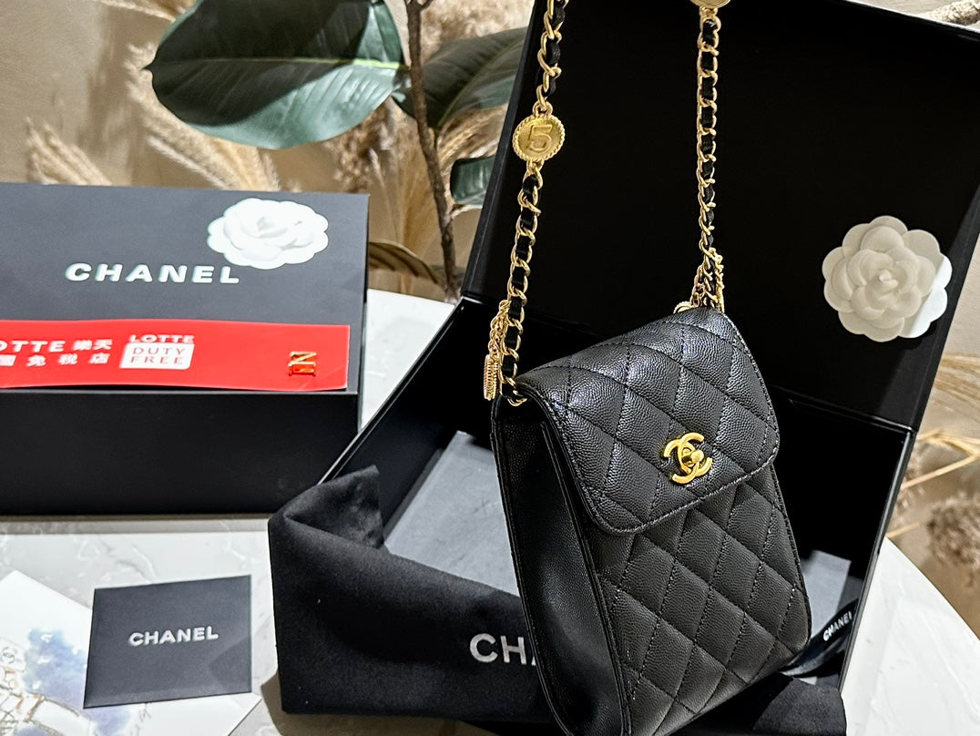 CC new arrival caviar leather phone bag size: 12*16 cm