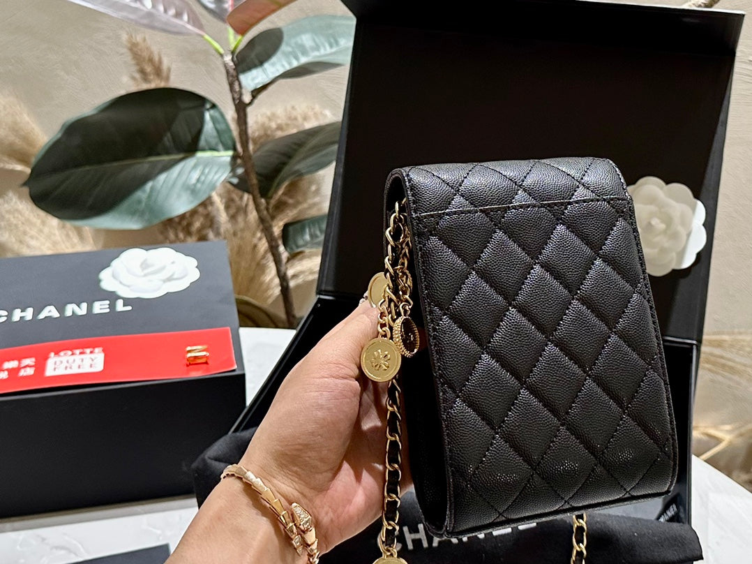 CC new arrival caviar leather phone bag size: 12*16 cm