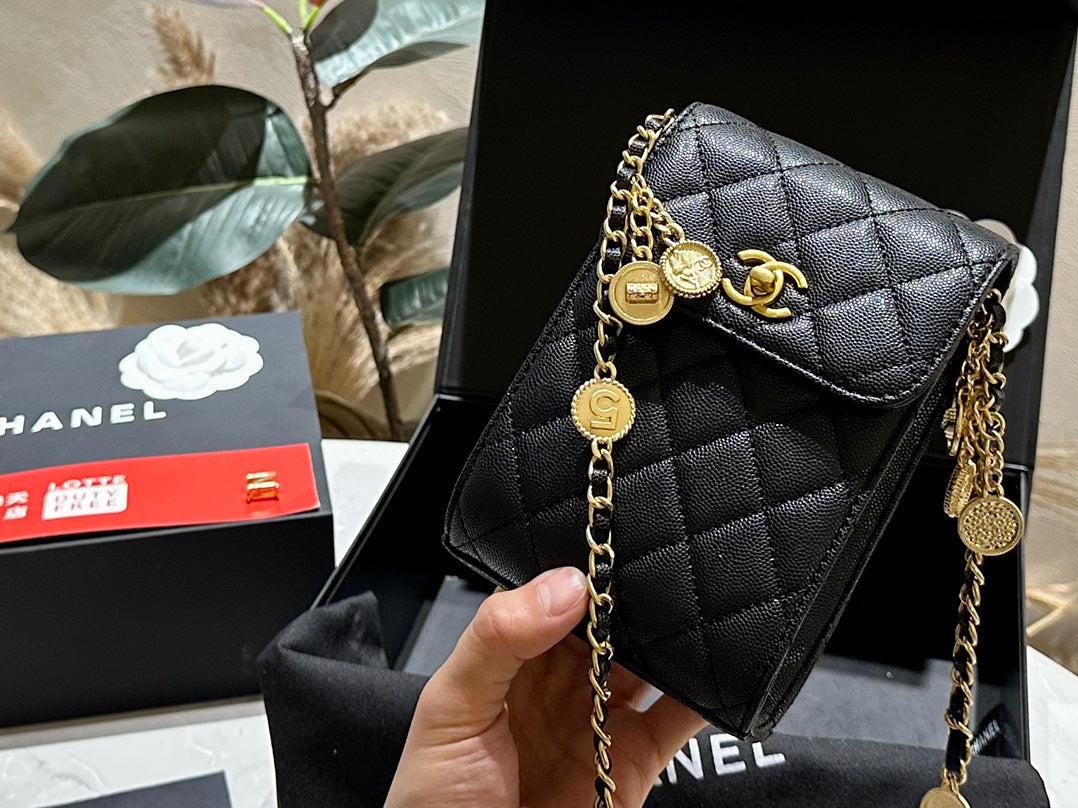 CC new arrival caviar leather phone bag size: 12*16 cm