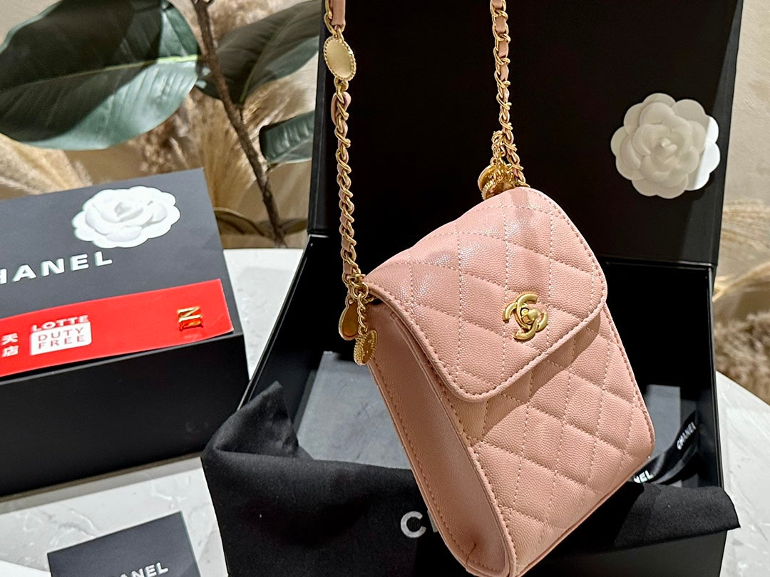 CC new arrival caviar leather phone bag size: 12*16 cm
