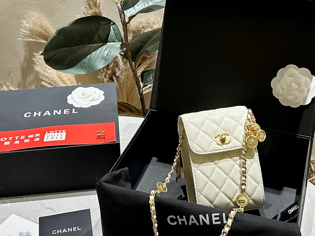 CC new arrival caviar leather phone bag size: 12*16 cm