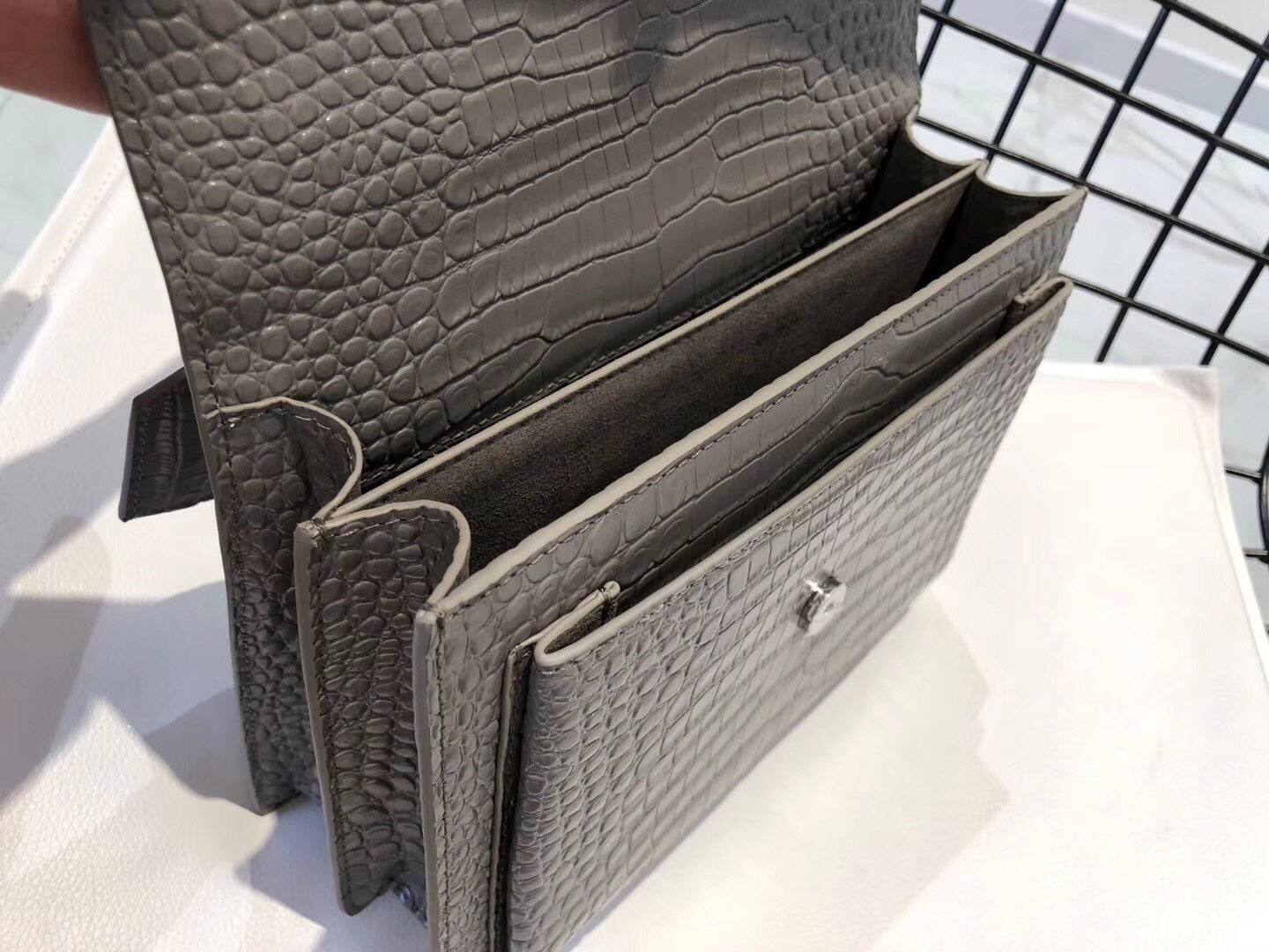 Y Medium Sunset In Crocodile Embossed Shiny Leather Bag