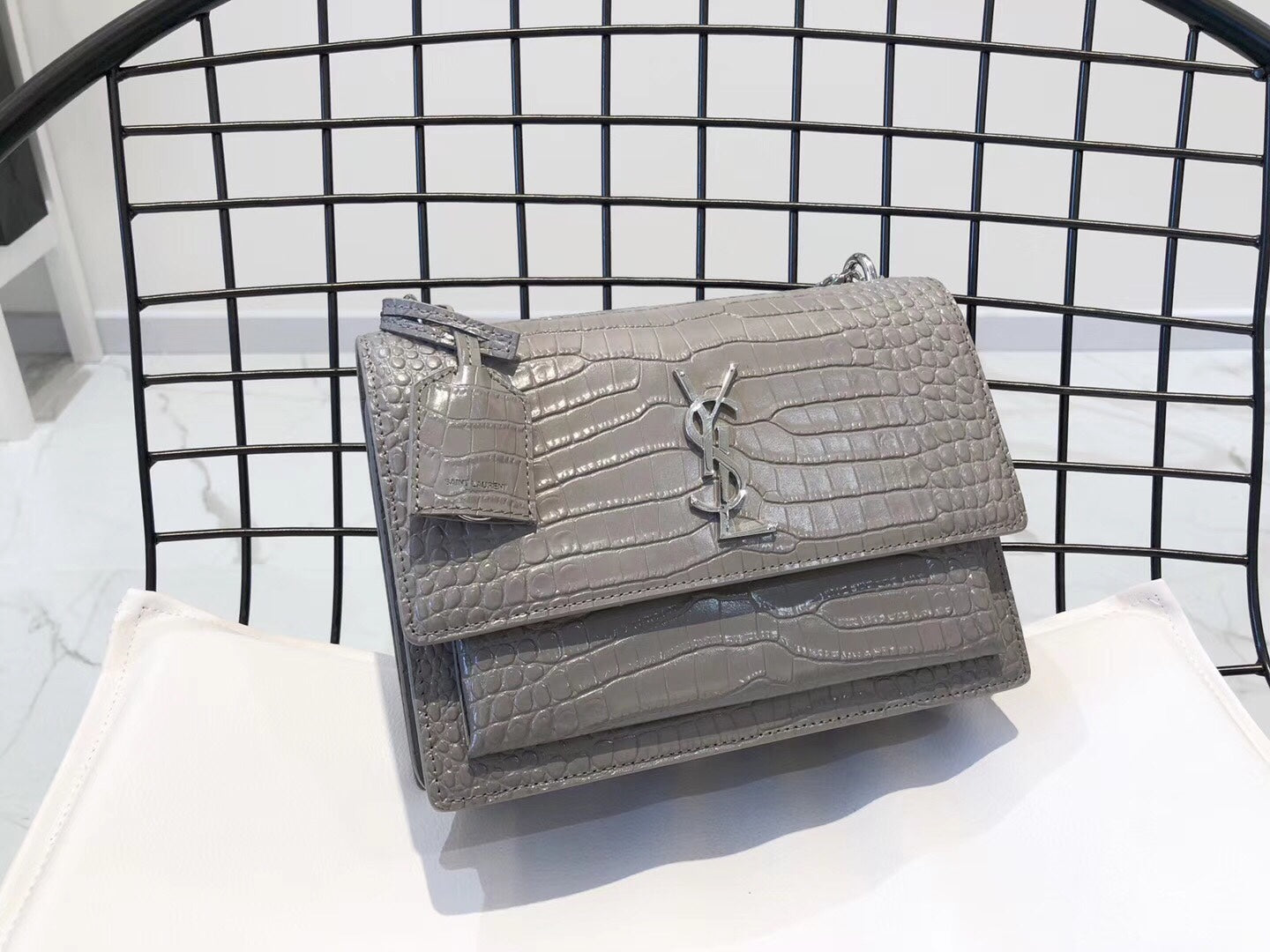 Y Medium Sunset In Crocodile Embossed Shiny Leather Bag