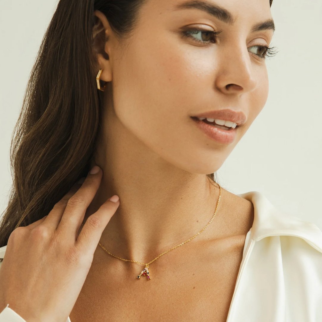 Mila Crystal Letter Charm Necklace
