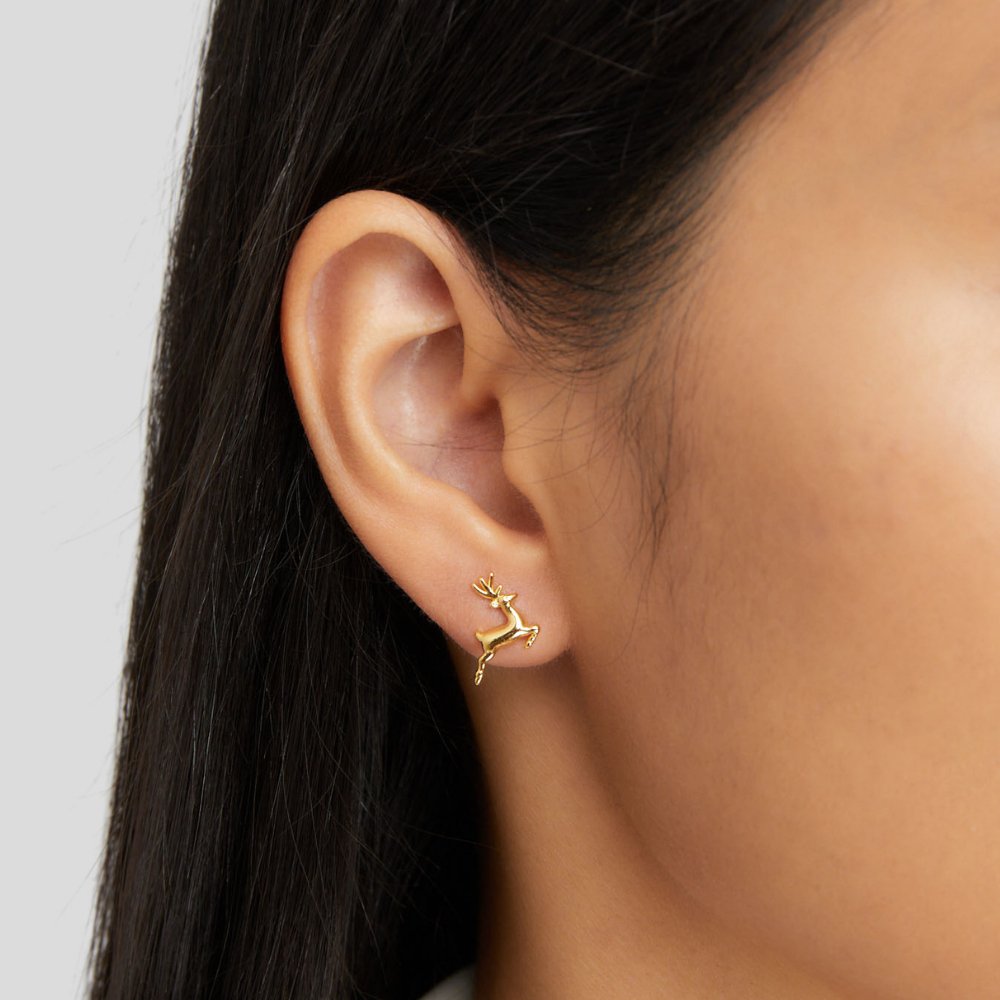 Rudolph Reindeer Gold Earrings