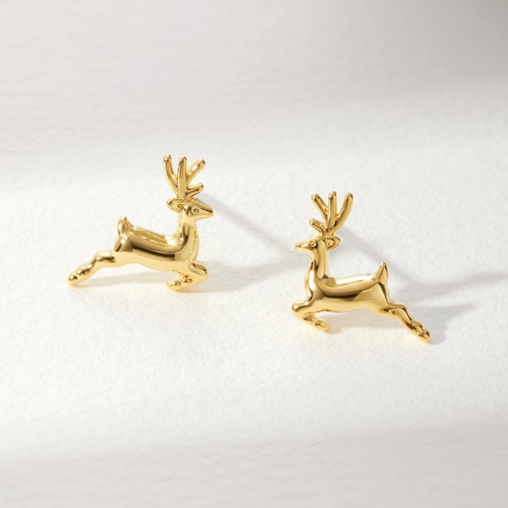 Rudolph Reindeer Gold Earrings