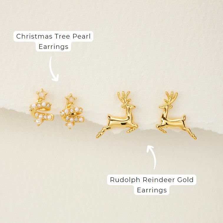 Rudolph Reindeer Gold Earrings