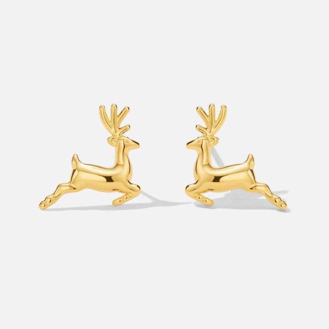 Rudolph Reindeer Gold Earrings