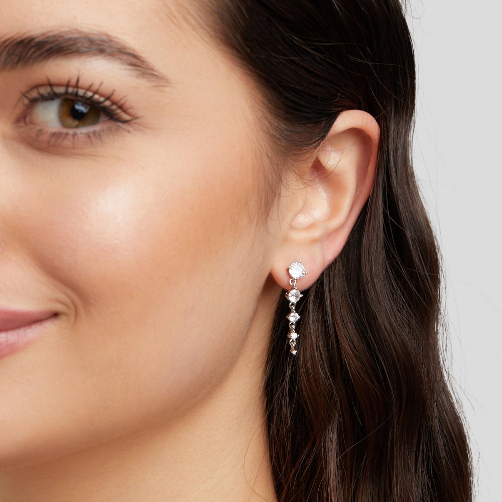 Selena Silver Crystal  Drop Earrings