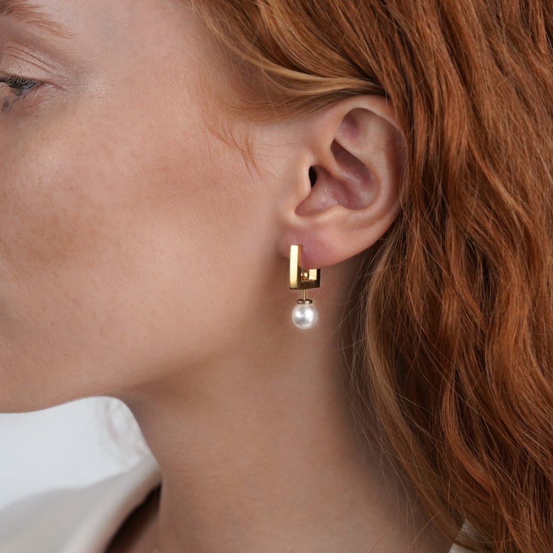 Square Hoop & Pearl Drop Earrings