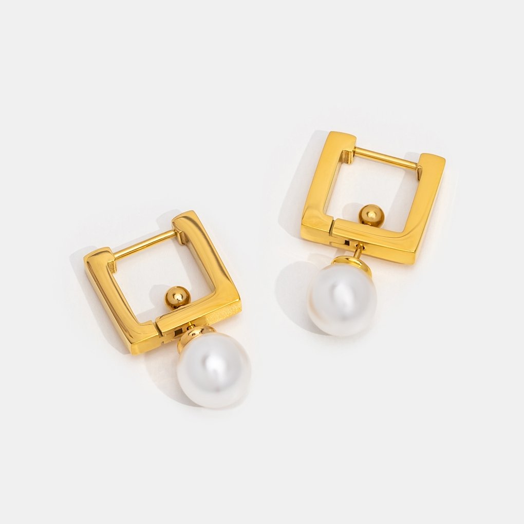 Square Hoop & Pearl Drop Earrings