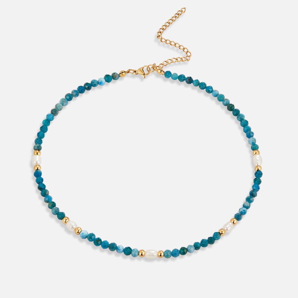 Turquoise Blue & Pearl Bead Necklace