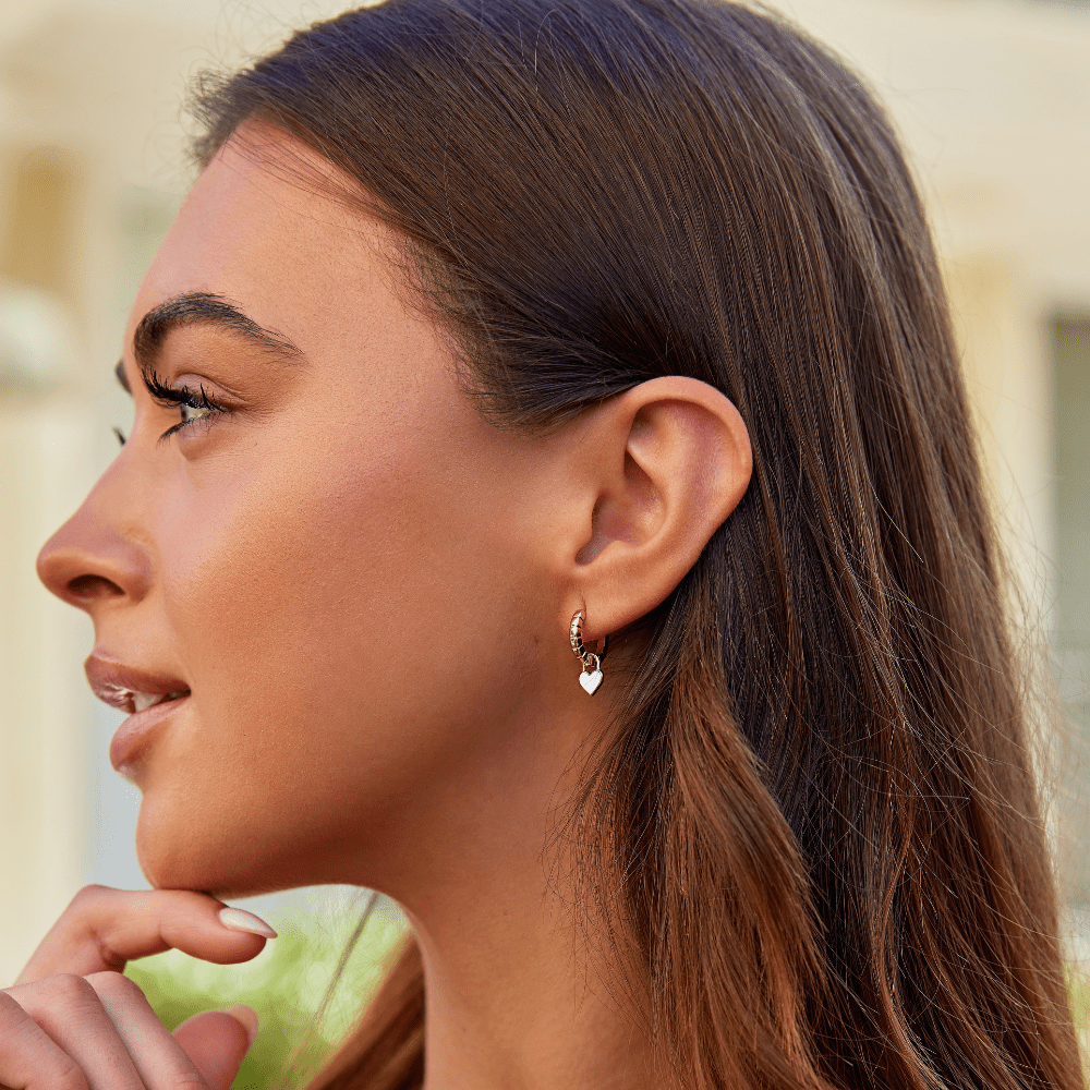 White Opal Heart Hoop Earrings