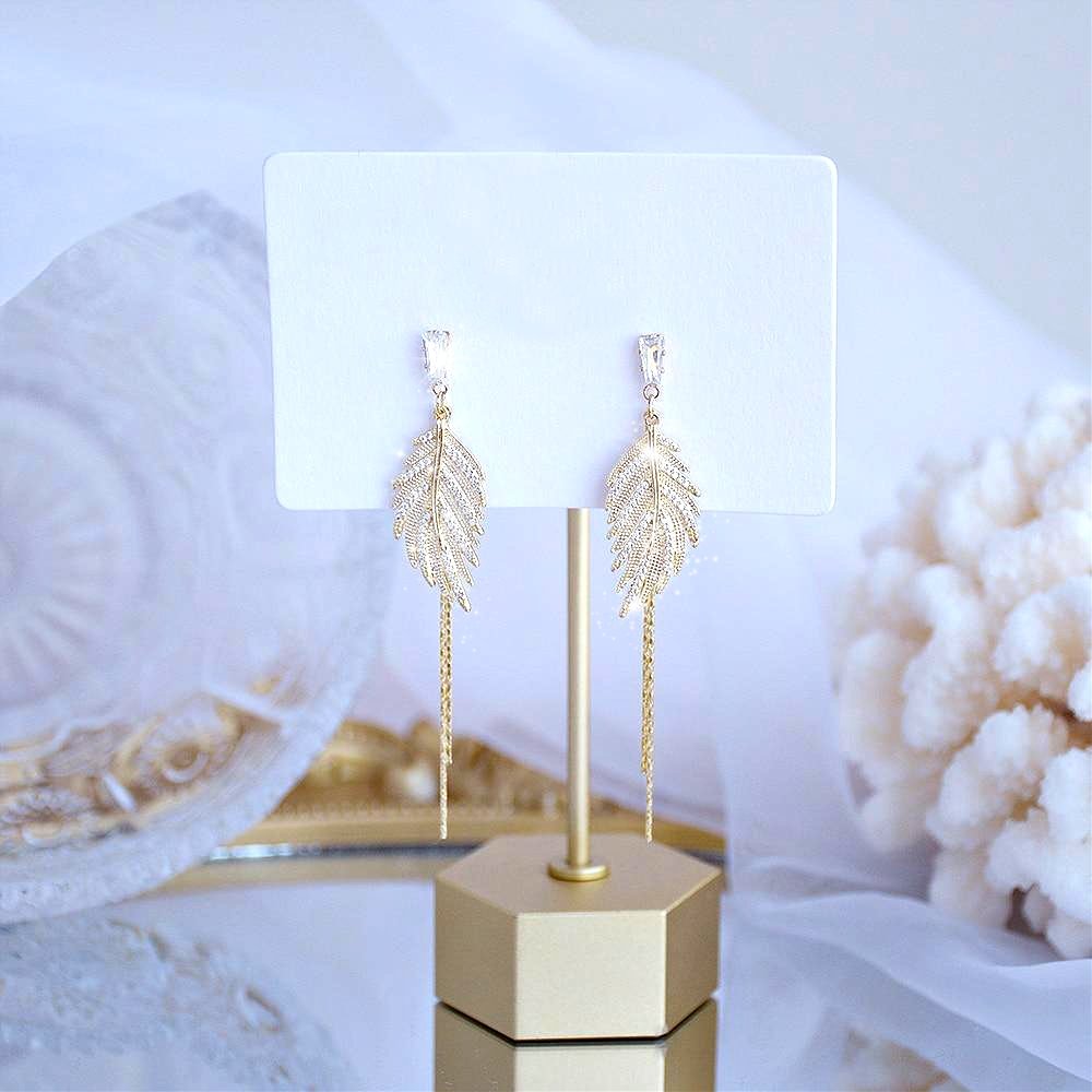 14K Gold Feather Drop Earrings