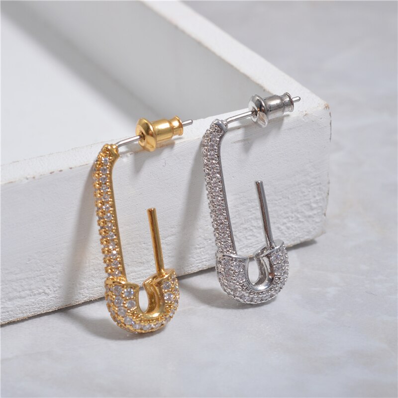 Crystal Safety Pin Earrings