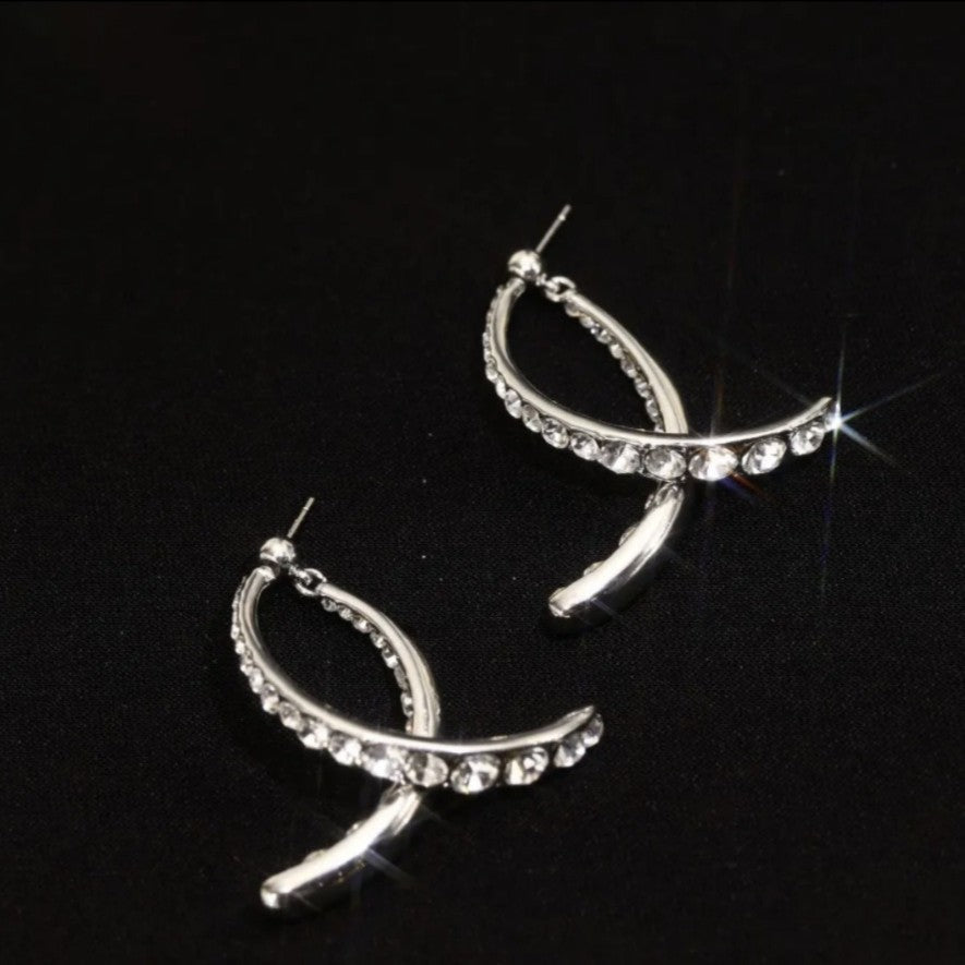 Fishtail cross stone & metal earrings