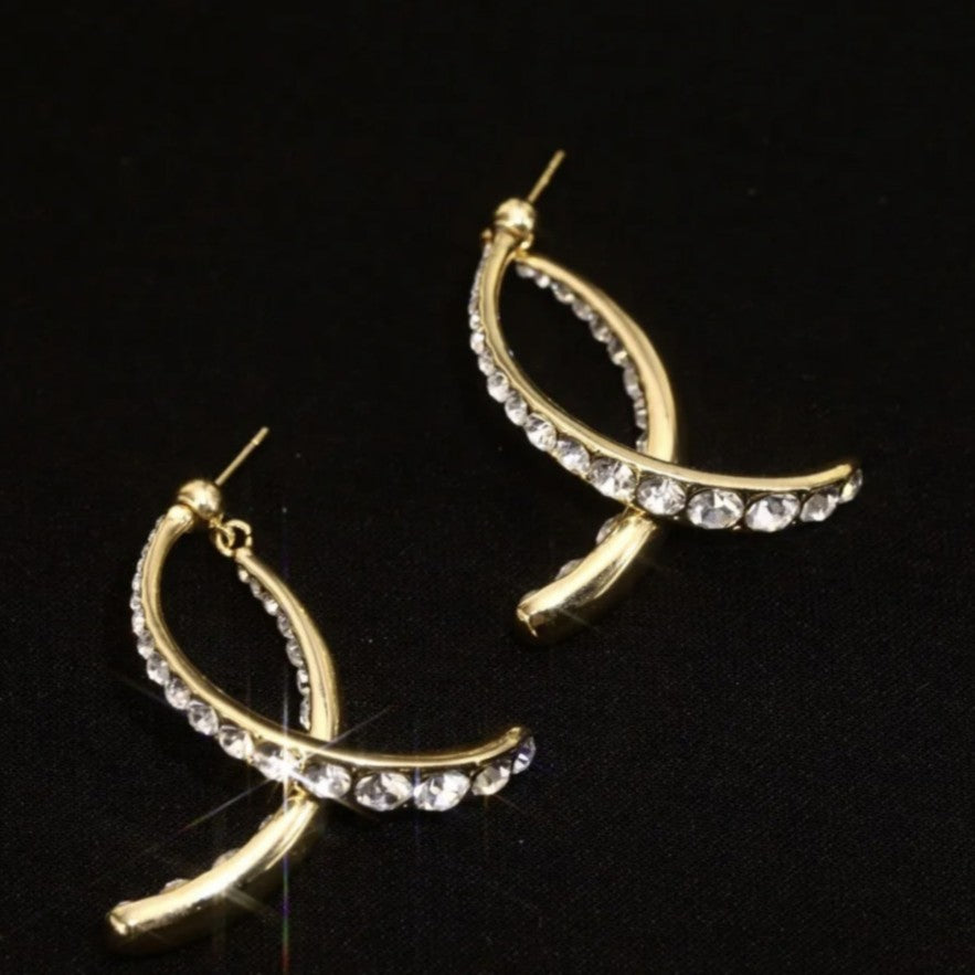 Fishtail cross stone & metal earrings