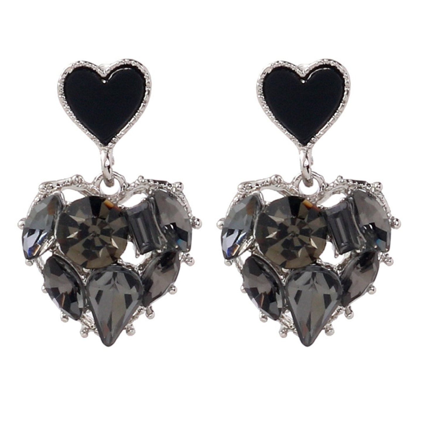 Black Crystal Heart Earrings