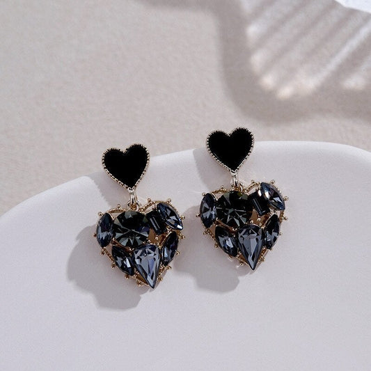 Black Crystal Heart Earrings