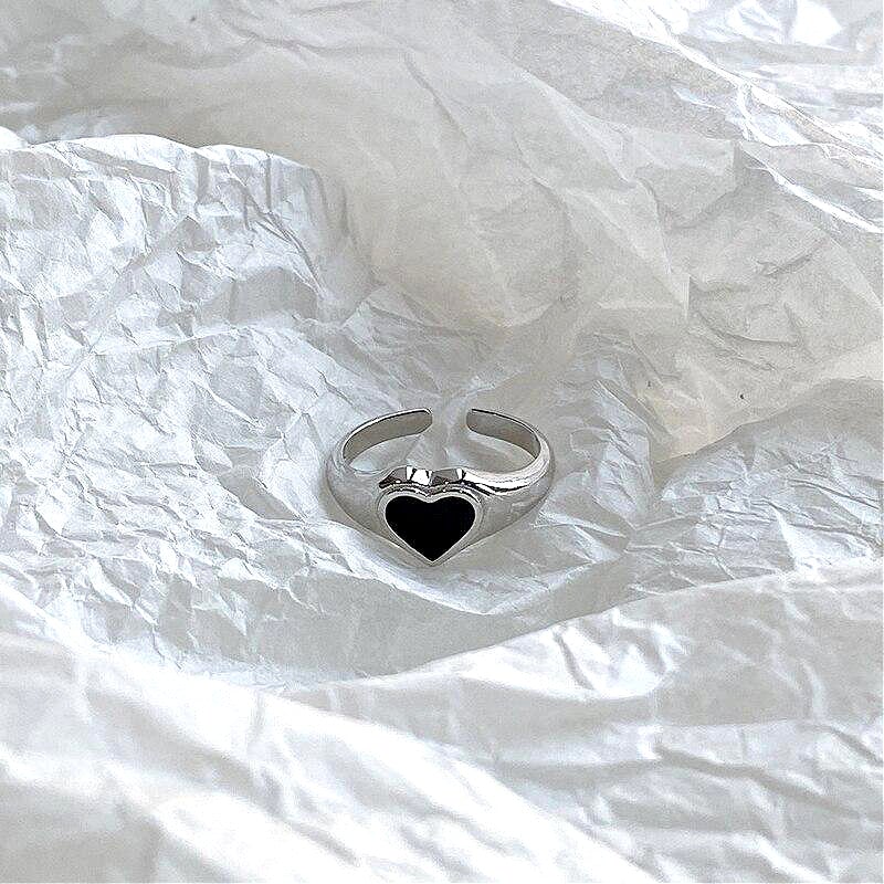 Bague en argent sterling coeur noir